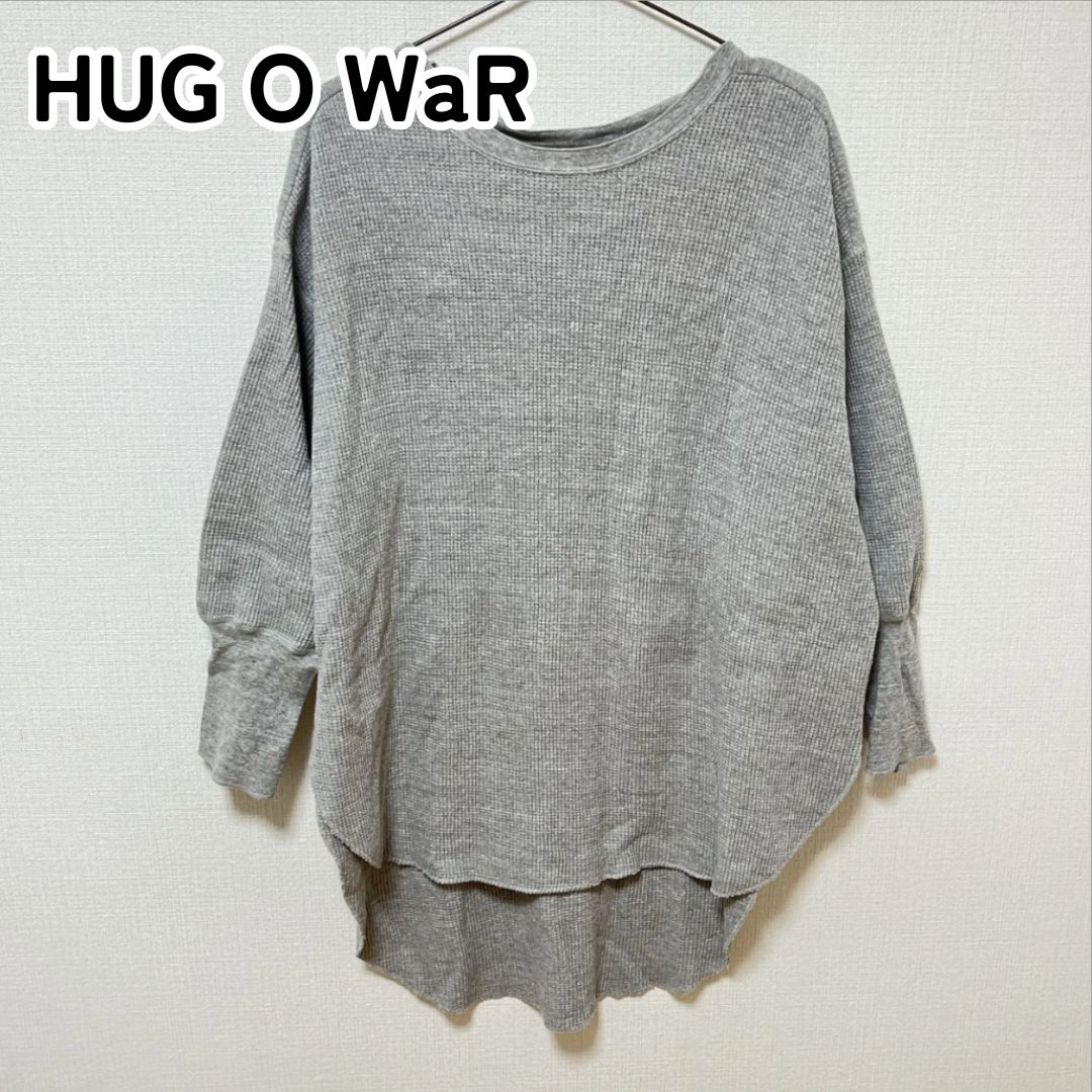 HUG O WaR ハグオーワー 日本製 グレー ラウンドネック ワッフル編み