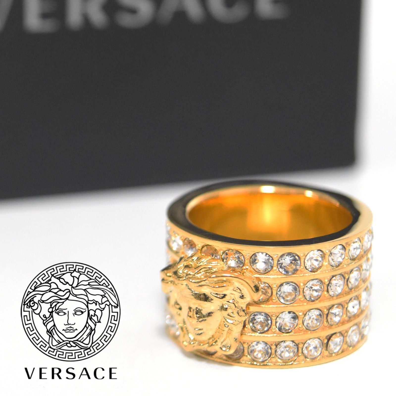 ヴェルサーチ versace 未使用 リング メデューサ グレカ クリスタルヴェルサーチ