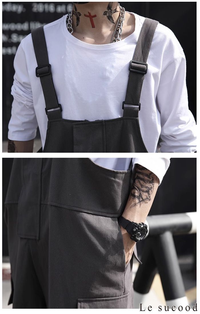 Le sucood メンズ オーバーオール サロペット サスペンダーパンツ
