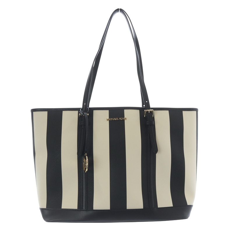 マイケルコース MICHAEL KORS 24年 JET SET TRAVEL LG TZ SHLDR TOTE ストライプ トートーバック ハンドバッグ 黒