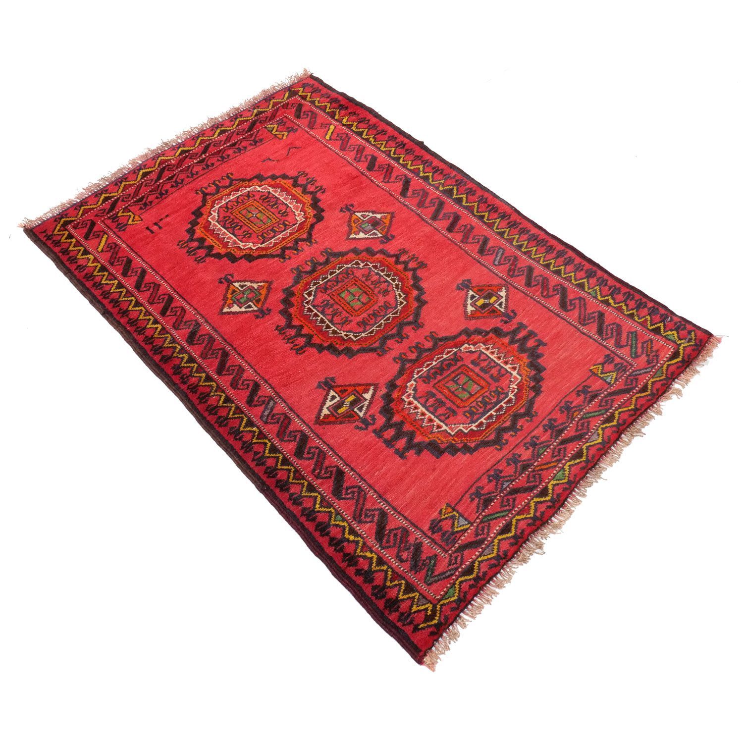 グーチャン 1950年代 1250×900mm セミアンティーク ジオメトリックメダリオン ヴィンテージラグ専門店 手織り