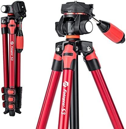 Fotopro 152cm トラベル三脚 軽量ビデオ三脚 クイックリリースプレート付き デジタル一眼レフカメラ用キャリーバッグ 最大荷重3kg S3 レッド