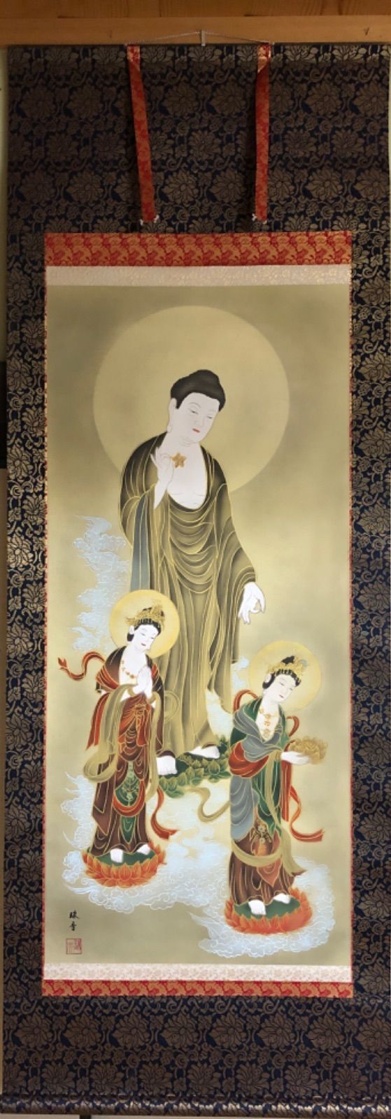 在銘「ほとけさま」仏画 掛軸 紙本 共箱 在銘「ほとけさま」仏画 掛軸