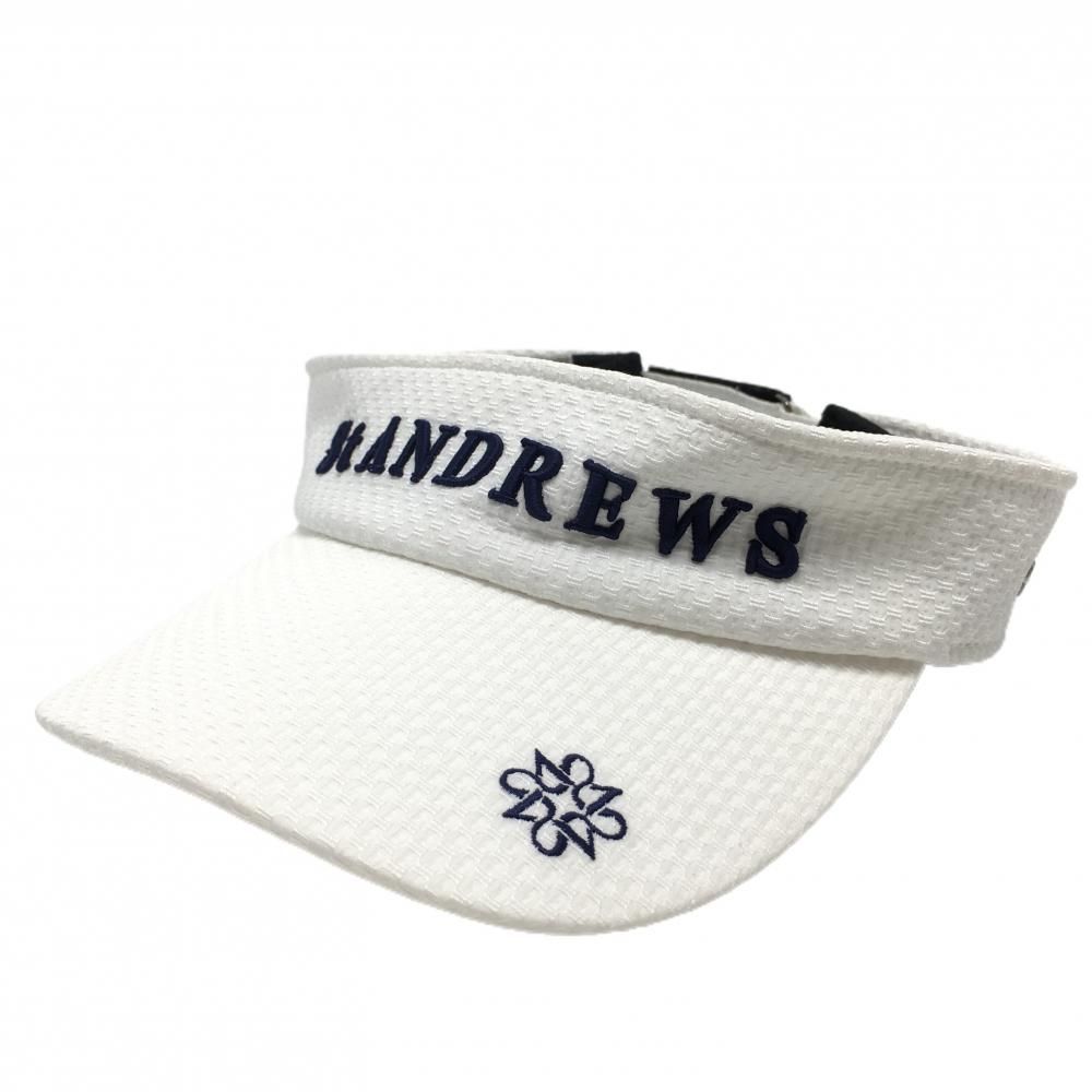 特価【美品】セントアンドリュース サンバイザー 白×ネイビー 織生地 ロゴ刺しゅう  ゴルフウェア St ANDREWS