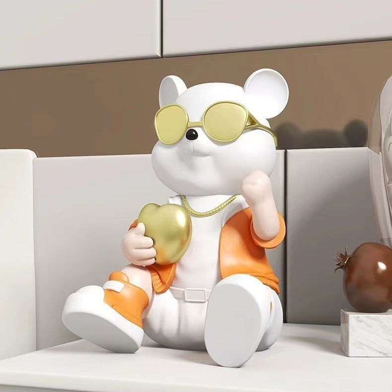 置物 装飾品 人形 フィギュア 熊 クマ ベア ガッツポーズ オレンジ オブジェ オーナメント 動物 アニマル 北欧 おしゃれ かわいい キュート 癒し 玄関 リビングルーム ダイニング 寝室 子供部