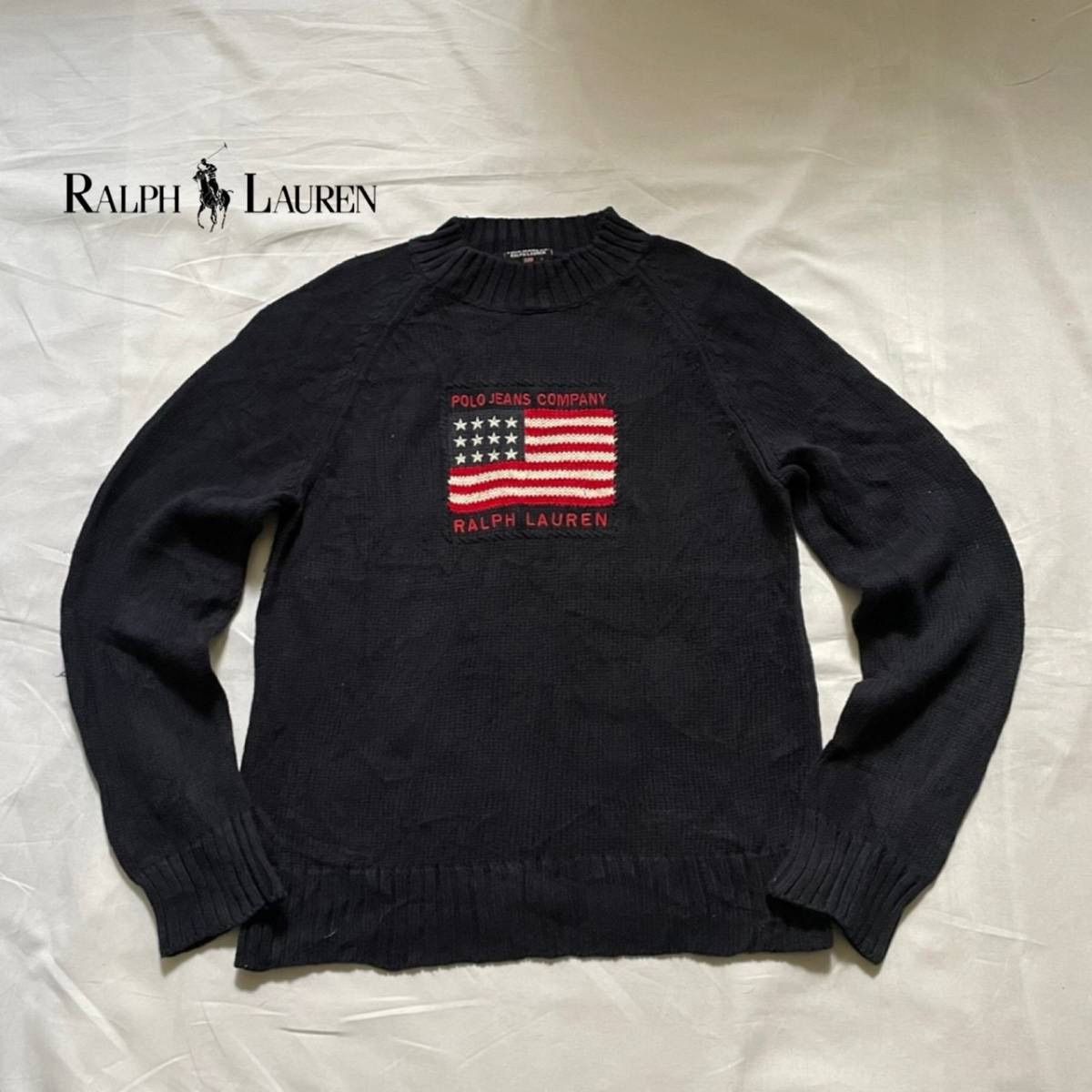 ファッションPOLOラルフローレン米国製USA星条旗AMERICANフラッグ新品セーターXL