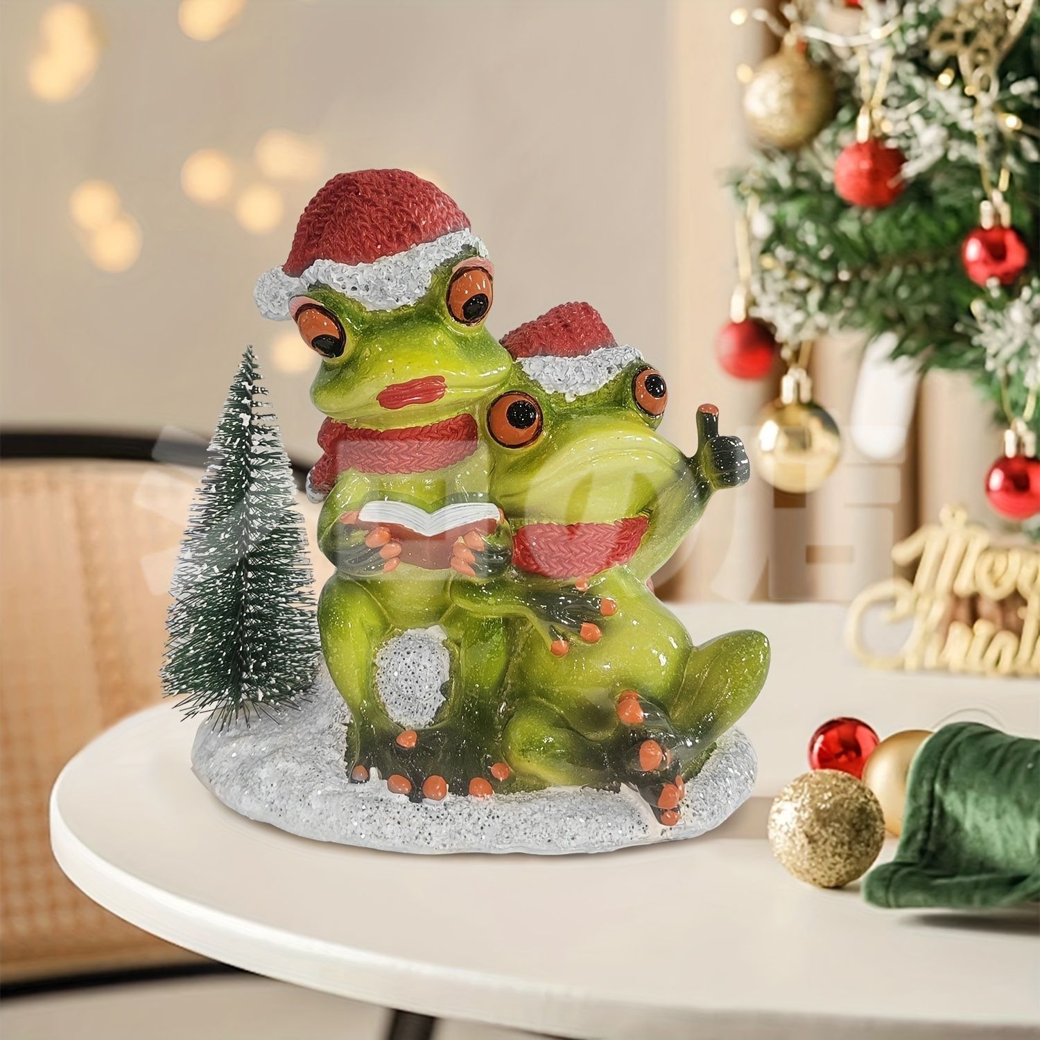 クリスマスオブジェ 置物 本を読んでいる2匹のカエル かえる クリスマス 冬 インテリア インテリア雑貨 室内 寝室 玄関 樹脂 庭 ガーデニング プレゼント ギフト 贈り物 棚装飾 癒しグッズ