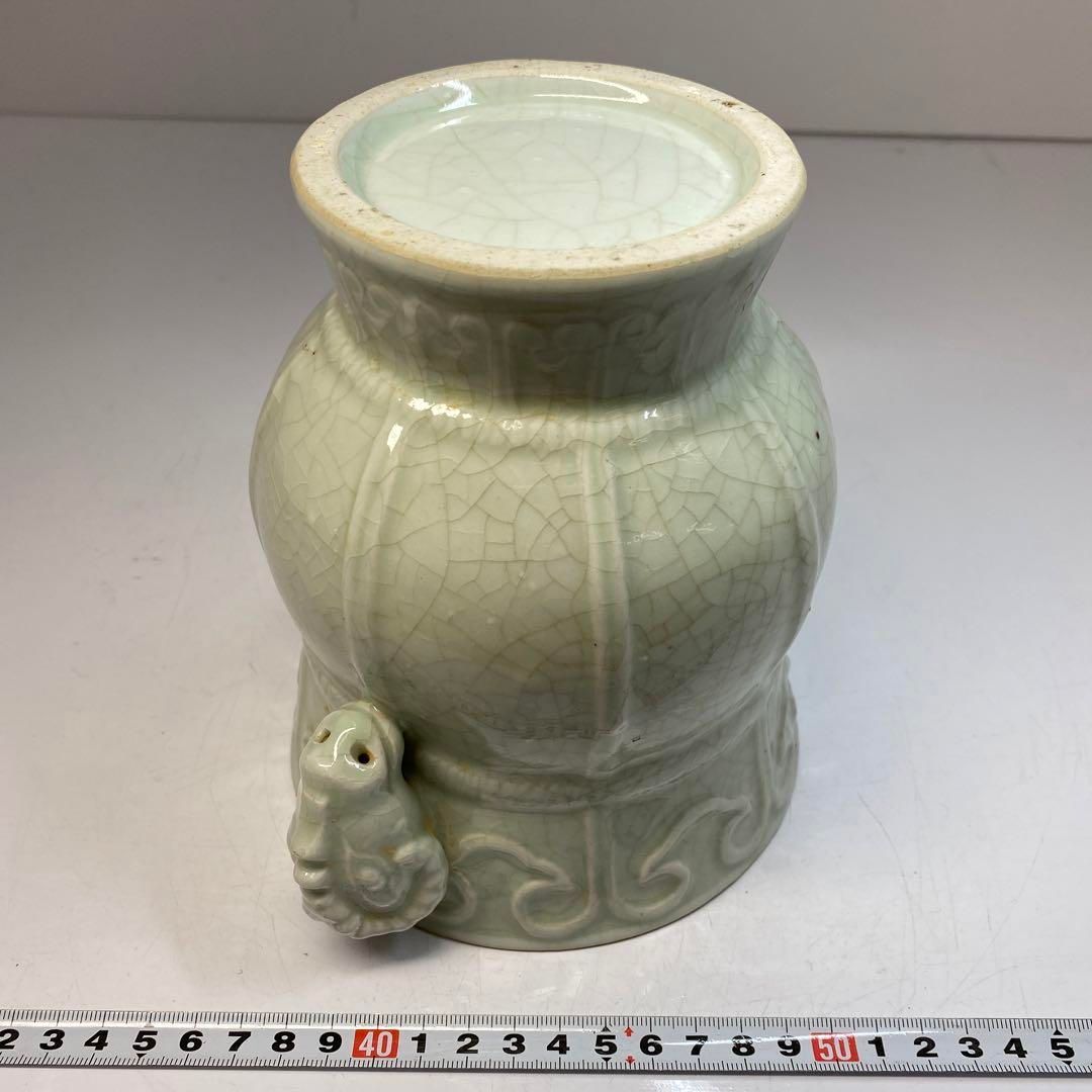 中国美術 青磁山羊耳壺 高さ16.5cm 東Y6-0415④ - メルカリ