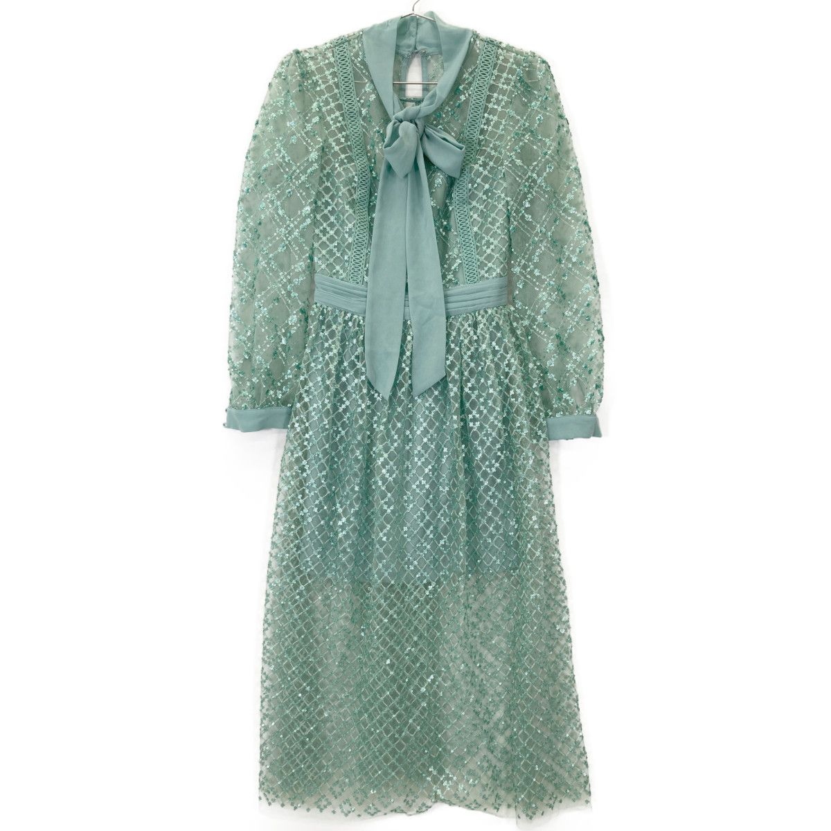 Self Portrait セルフポートレイト PF21-111 ｸﾞﾘｰﾝ系 ｽﾊﾟﾝｺｰﾙ ﾎﾞｳﾀｲﾘﾎﾞﾝ ﾜﾝﾋﾟｰｽ 4