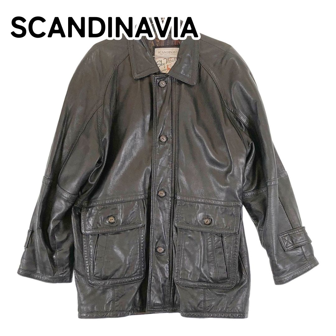 羊皮使用】 【リアルレザー】 SCANDINAVIA サイズM ブラック 黒 レザージャケット レザーハーフコート - メルカリ