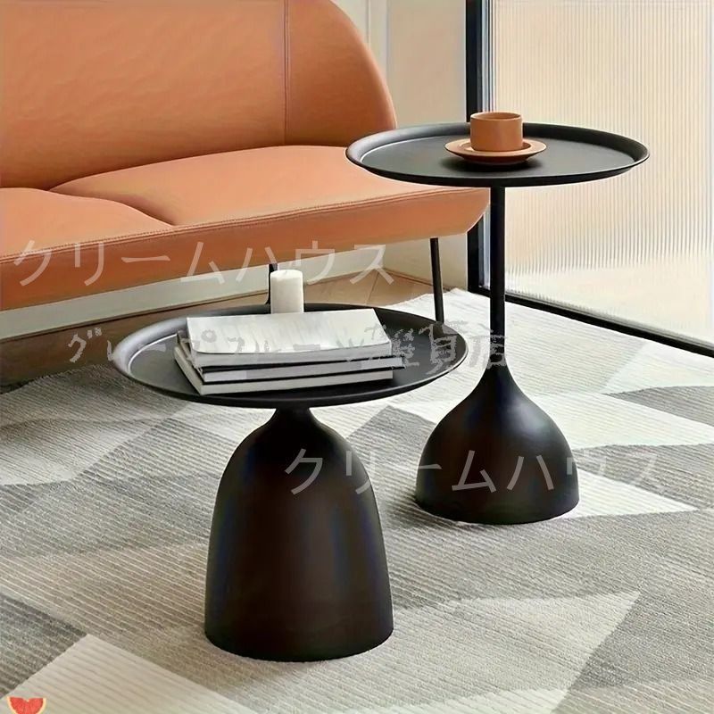 サイドテーブル ソファエンドテーブル 丸形 ブラック イエロー 直径40CM 