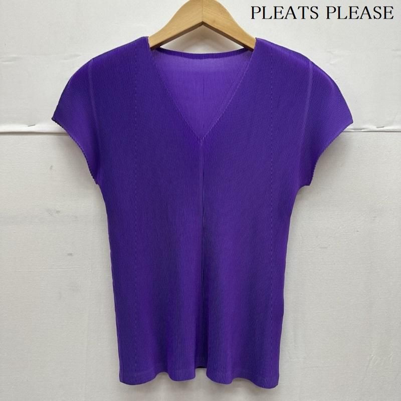 PLEATS PLEASE プリーツプリーズ カットソー 半袖 ISSEY MIYAKE プリーツ フレンチスリーブ Vネック カットソー PP91-FK322