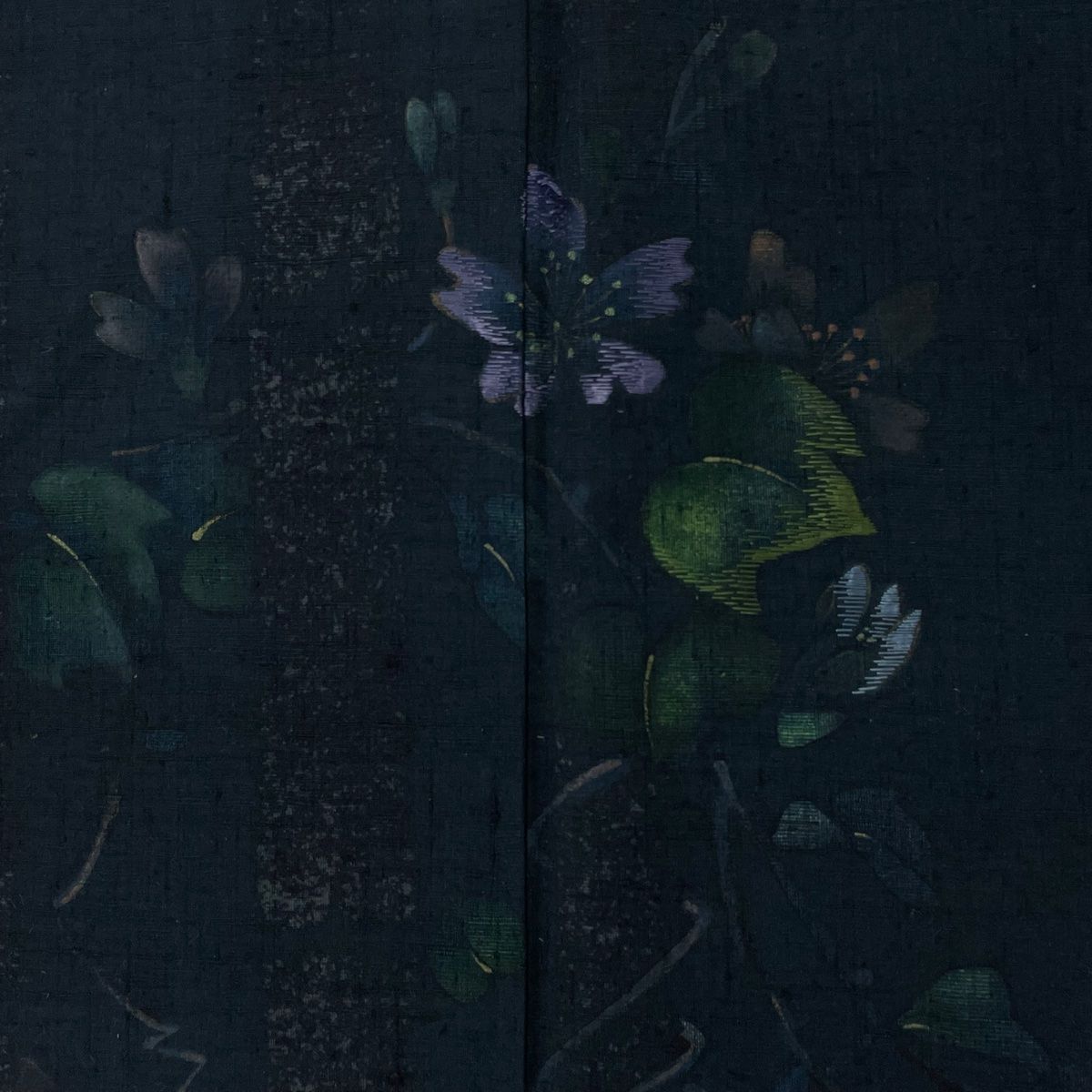 付下げ 身丈155.5cm 裄丈62.5cm S 袷 紬地 草花 刺繍 金彩 深緑 正絹  