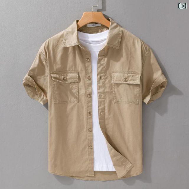 2XL メンズ ファッション 服 男性用 オシャレ シンプル 大人 かっこいい 大きいサイズ ストリート 紳士服 夏 無地 コットン 半袖 シャツ ポケット コットン ホワイト シャツ 通勤 ウィンド シャツ 通気性 WWW_KARIMZIABAT_FR