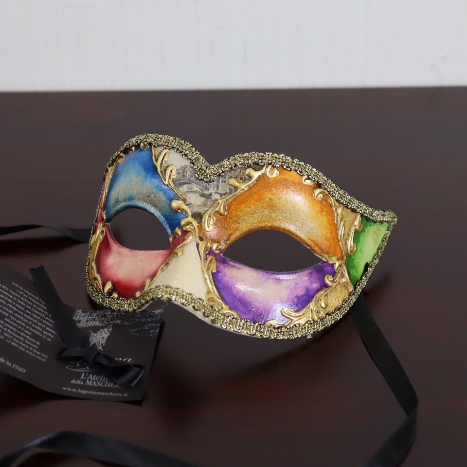 ベネチアンマスク カーニバルマスク 仮面 ハーフ ゴールド レインボー アクア イタリア製 ゴージャス ヴェネチアン マスケラ - メルカリ