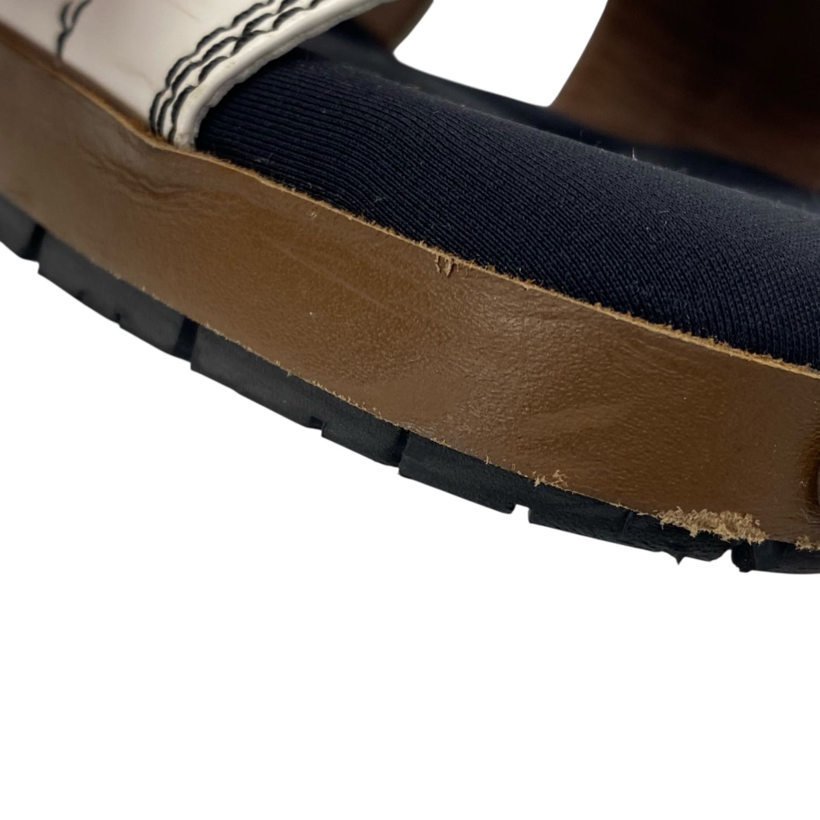 マルニ MARNI フラットサンダル ステッチ ホワイト カーフ 37、24cm 