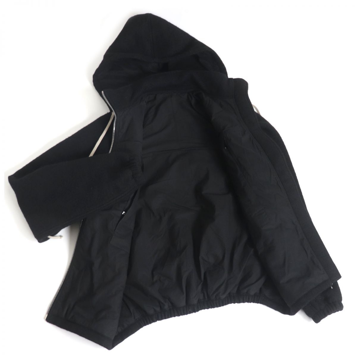 美品□18AW Rick Owens/リックオウエンス ウール100% 起毛地 ジップアップ フーデッド ブルゾンジャケット ブラック 48 イタリア製 正規品