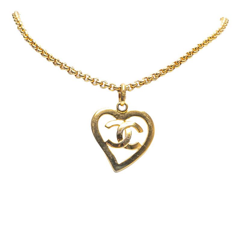 CHANEL 金メッキ ロゴペンダント ネックレス CHANEL ロゴペンダント ネックレス 金色 箱付き レディース