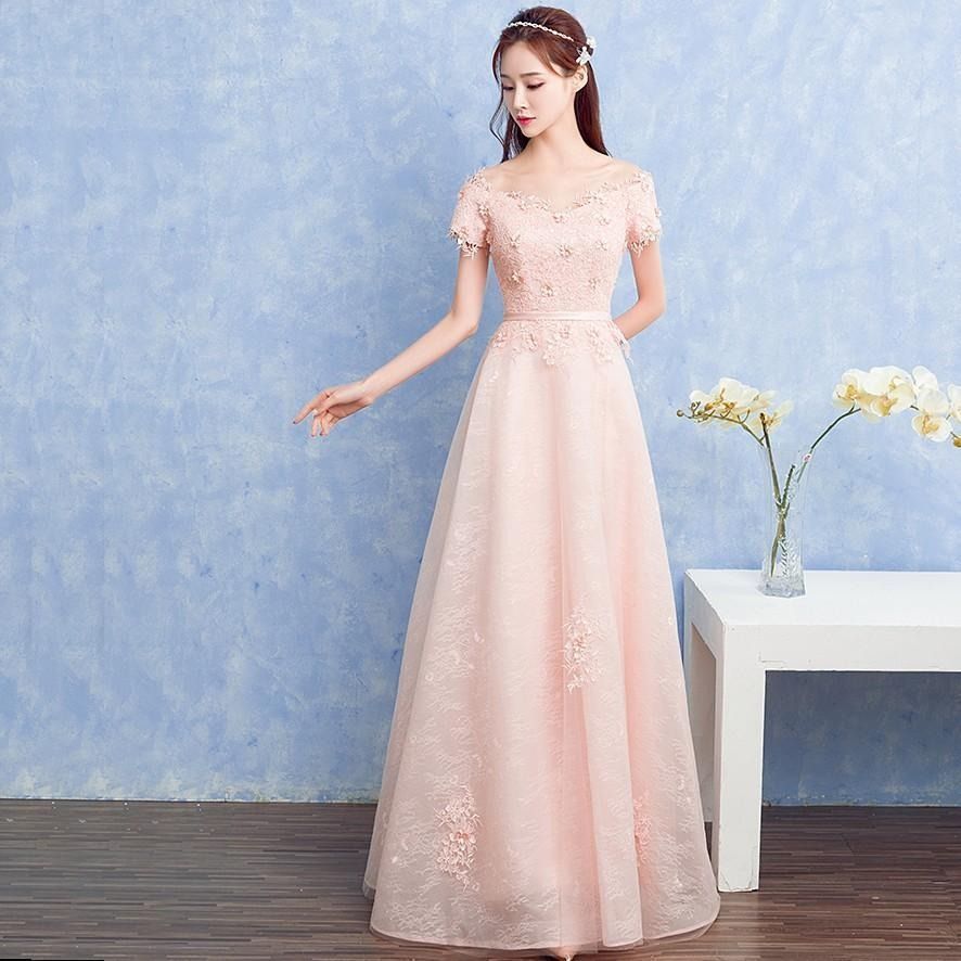 安い 半袖 パーティードレス 二次会 ロング 結婚式 イブニングドレス 披露宴 花嫁 フォーマルドレス 演奏会 カクテルドレス ピンク 大きいサイズ