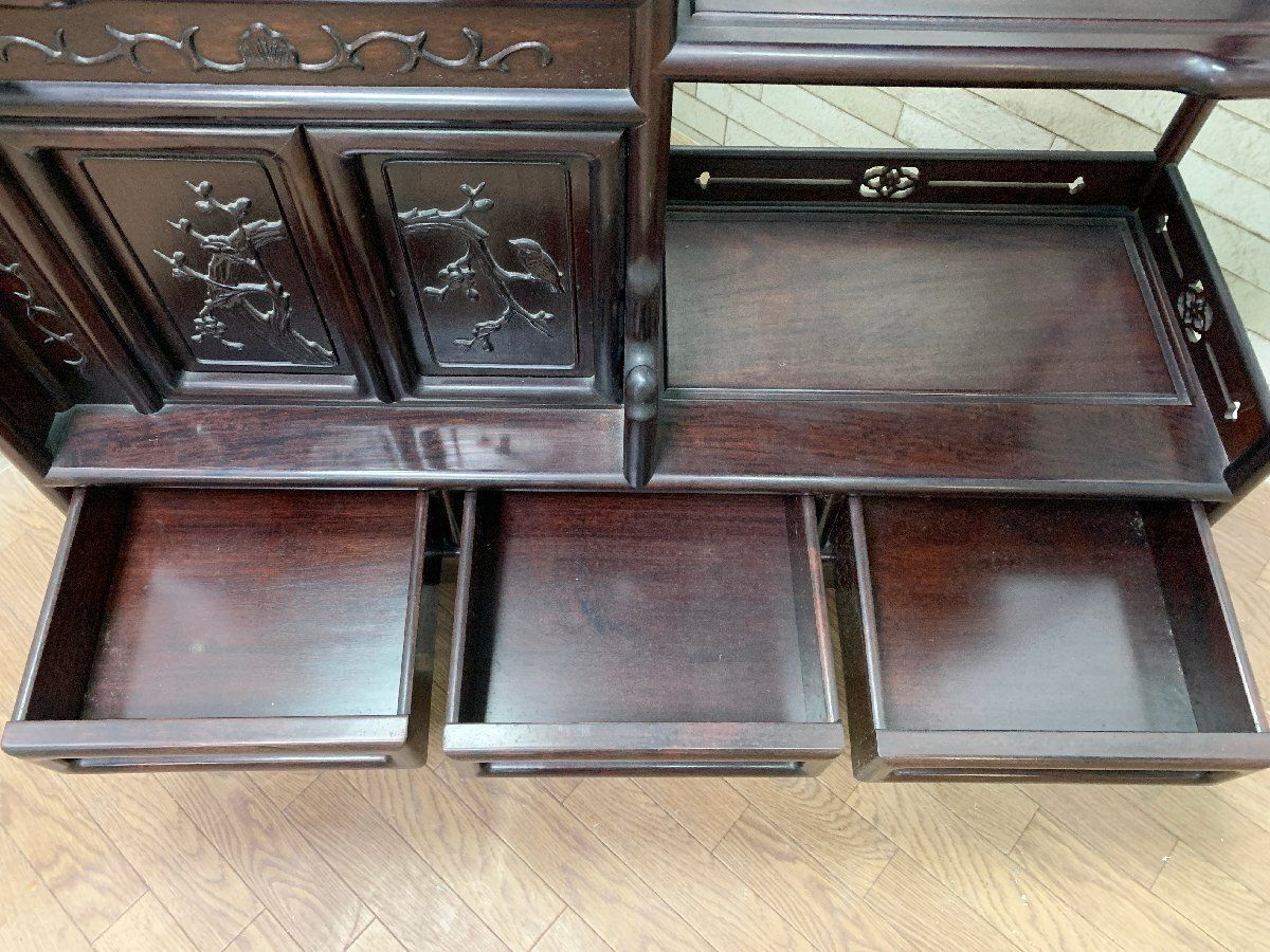 【美品】紫檀　茶箪笥・違い棚・飾り棚 黒檀 高級 和家具 茶棚 茶箪笥 飾り棚 違い棚 花梨 紫檀 唐木