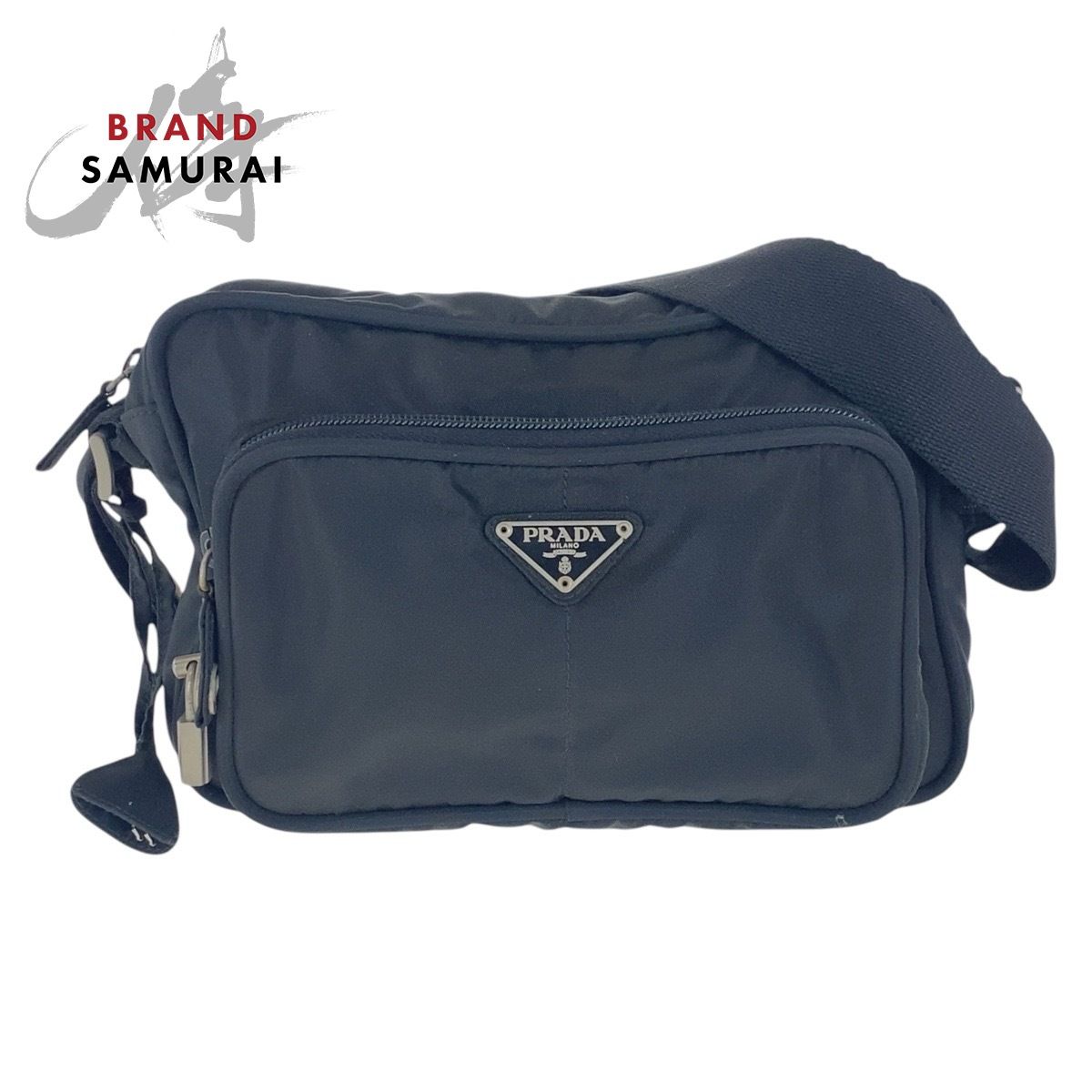 PRADA プラダ テスート 三角ロゴプレート ブラック 黒 シルバー金具  