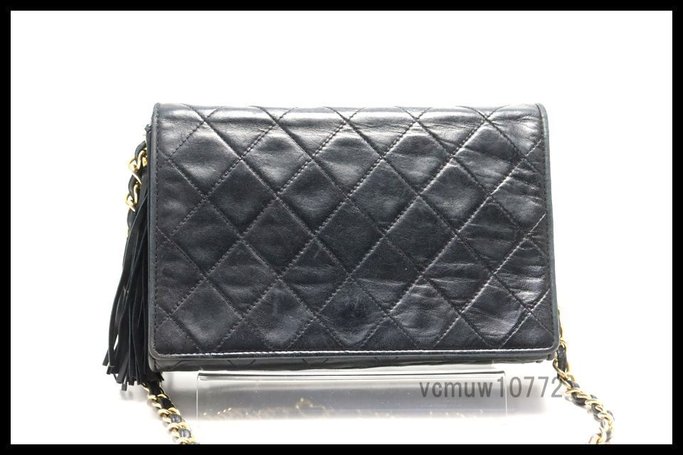 美 CHANEL 0番台 マトラッセ フリンジ GD金具 レザー チェーンショルダーバッグ シャネル 0515sz30844