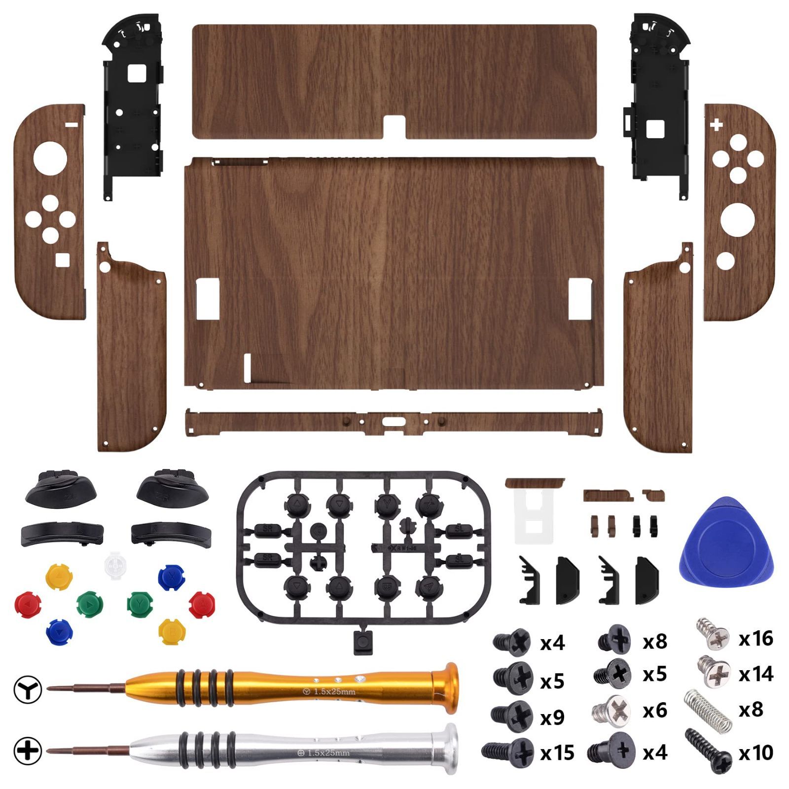 Color 木目調デザイン 本体ではない-eXtremeRate switch oledに対応用パターン柄バックプレート-金属スイッチ 背面スタンド switch 有機elに対応用スイッチ ジョイコンハンドヘルドコントローラーハウジング キックススタンドとフル