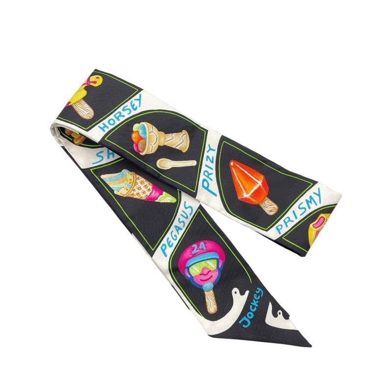 エルメス HERMES ツイリー Funny Ice Cream ブラック シルク レディース スカーフ