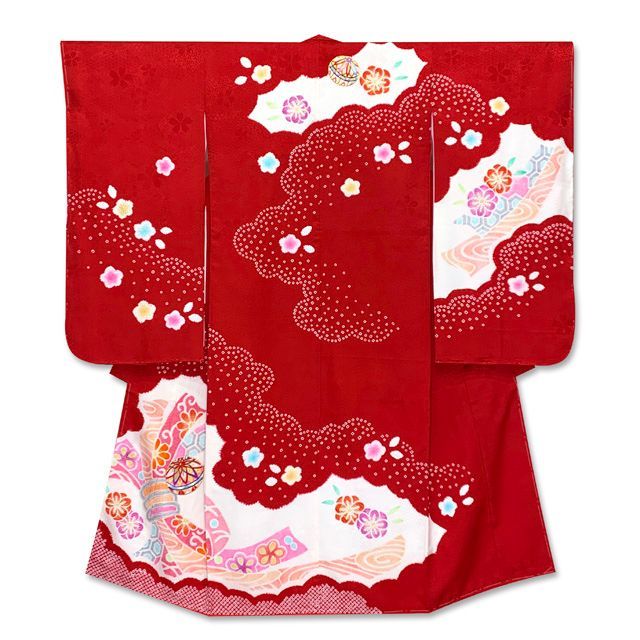七五三 7歳 女の子用 着物セット 正絹 女の子 絞り染 刺繍入り 絵羽柄の子供着物 コーデセット 赤 束ね熨斗 IYS1015f25398ZZ