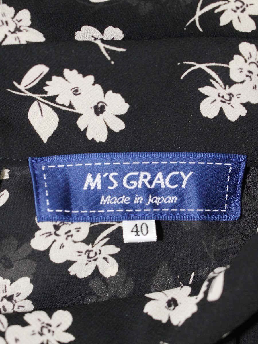 エムズグレイシー 410323 ブラウス 40 ブラック フラワーモチーフ  