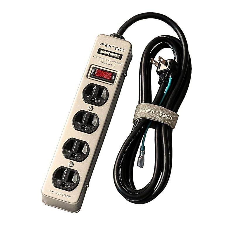 Fargo STEEL TAP 電源タップ スチール製 3ピン対応 アース線付き コード 壁掛け 固定 (シャンパンシルバー， 4個口4m) 1