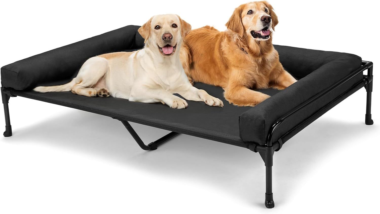 犬 ベッドペットベッド高床式犬用ベッド 大型犬用ベッド犬用コットベッド 3面フェンス付き洗える通気性メッシュのポータブル高床式ペットコット 滑り止め脚 屋外犬用ベッド屋内外で使用犬用コットベッド犬ベッド犬 夏用ベッド 120*74 cm ブラック