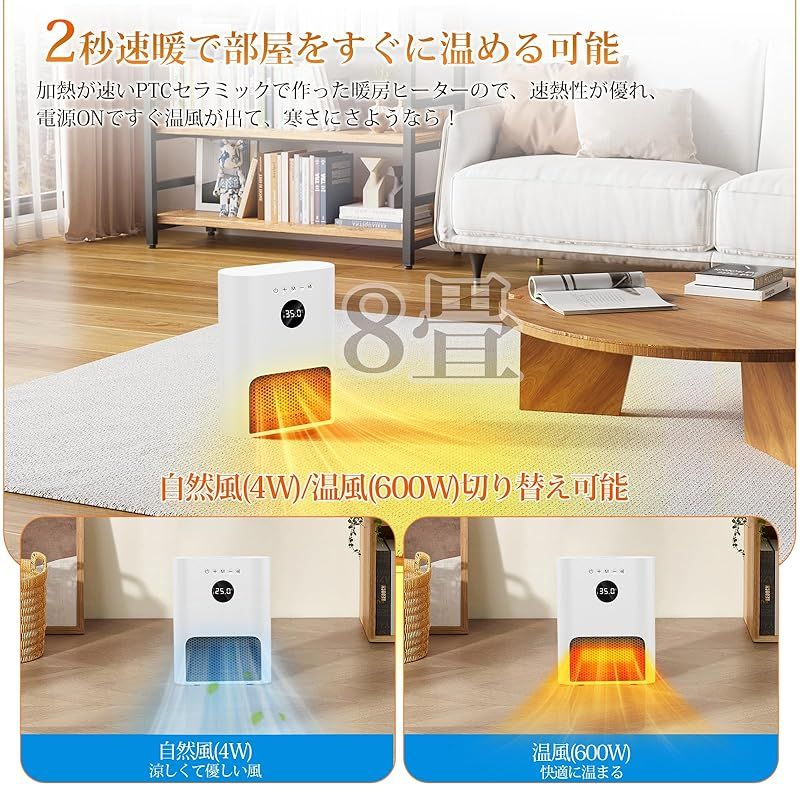  ヒーター 壁掛け セラミックヒーター ECO知能恒温 壁掛け式 人感センサー 暖房器具 省エネ 2段階温風調節 4 W 600 1-12 Hタイマー機能 切り忘れ防止 LEDディスプレイ表示 セラミックファンヒーター 吊り上げ式 二重過熱保護 1 キッチン 住宅設備