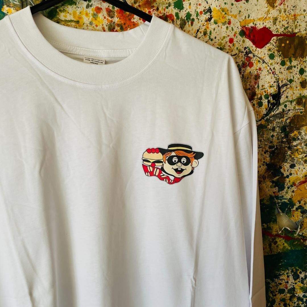 ハンバーグラー リプリント メンズ 長袖 ロンT 秋 冬 L XL 個性的 白 ハンバーグラー リプリント メンズ 長袖 ロンT 秋 冬 L XL 個性