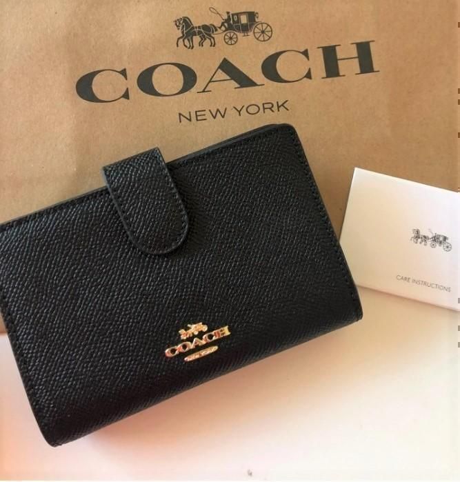 COACH 新品 ブラック 折り財布 コーチ メンズ レディース 財布 W02