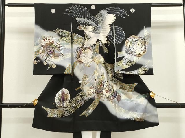 平和屋着物[]お宮参り 男の子 祝着 産着 初着 のしめ 鷹 龍 兜 束ね