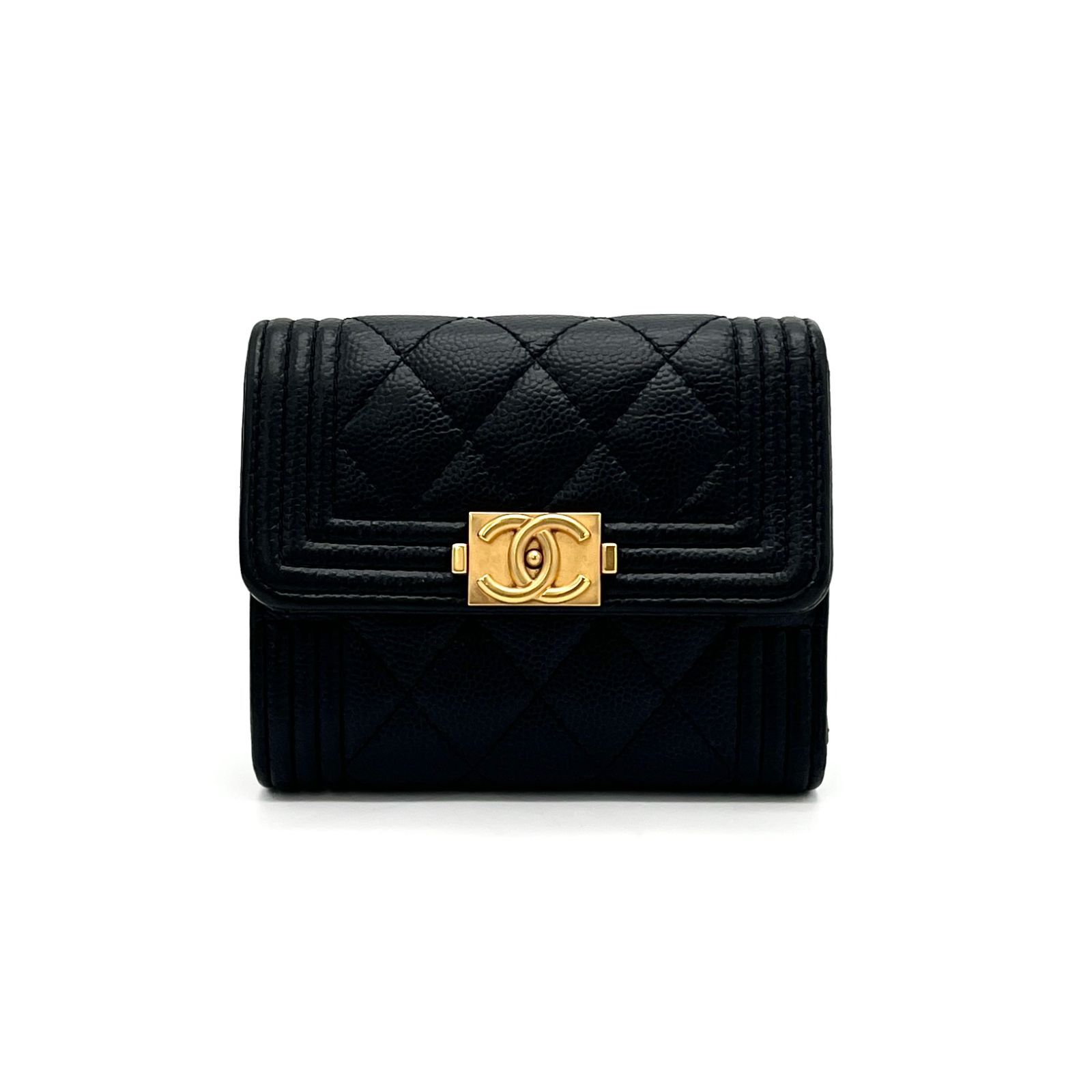 良品 CHANEL ボーイ シャネル マトラッセ ココマーク キャビアスキン 