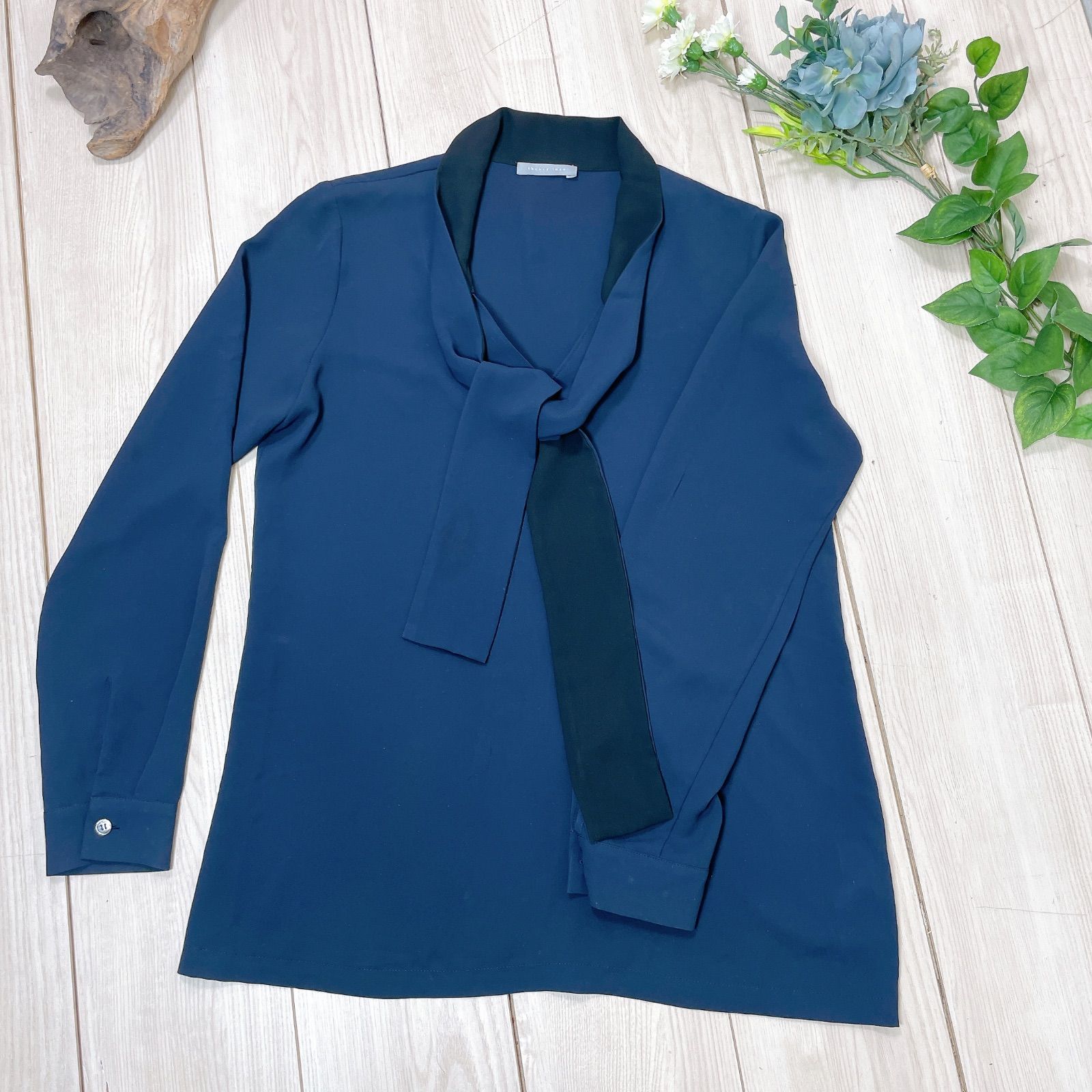 セオリーリュクス ボウタイブラウス リボン ネイビー 紺 theory luxe