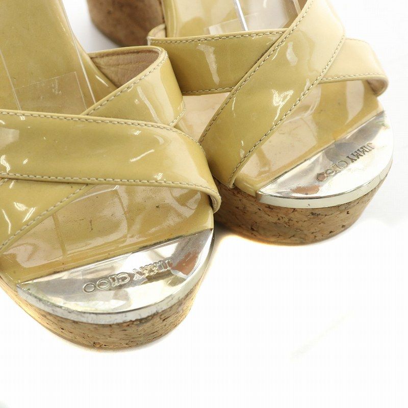 JIMMY CHOO ジミーチュウ サンダル ベージュ 麻 34 21cm ジミーチュウ JIMMY CHOO ストラップサンダル ウェッジソール