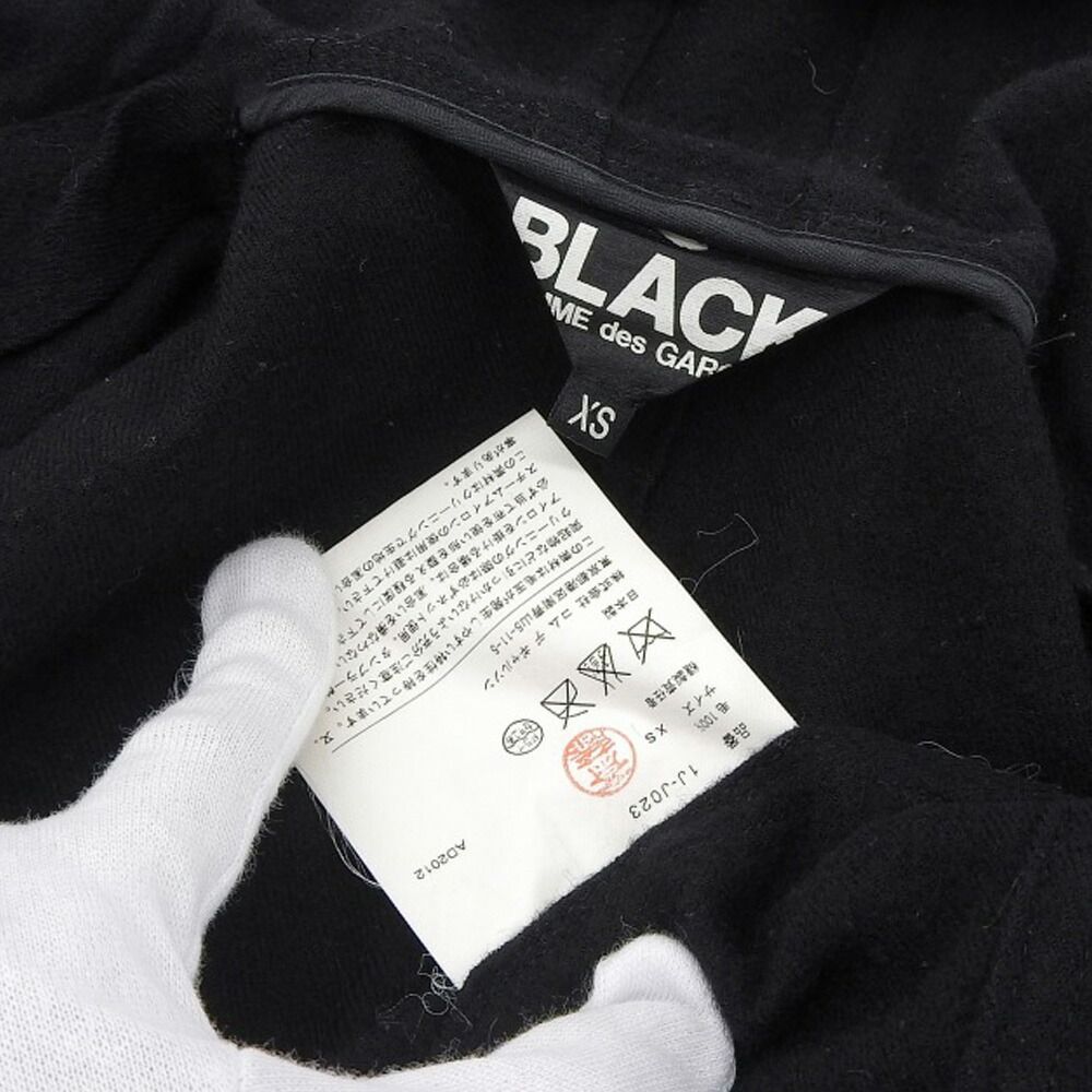 ブラックコムデギャルソン  フード ウールジャケット 背面ギャザー 黒　L ブラック コムデギャルソン BLACK COMME des GARCONS ウール