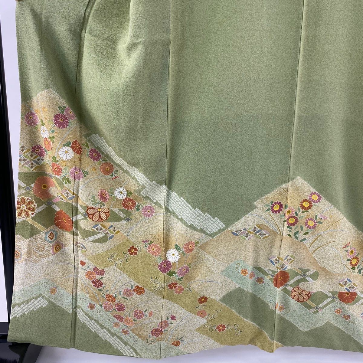 訪問着 身丈161cm 裄丈69.5cm L 袷 松井青々 落款 菊 松皮菱 金糸 金彩  