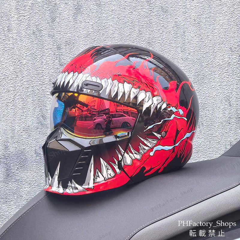 オートバイヘルメット ヘルメット フルフェイスヘルメット シールドヘルメット 2way DOT認証 バイクヘルメット 軽量 耐久性 安全性 通気性 シールド色選択可 男女兼用 炎柄 レッド A109
