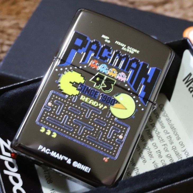 限定ジッポ パックマン 45周年 記念 限定シリアルナンバー入り PACMAN ZIPPO 世界限定765個生産 ブラック 鏡面加工 黒 金 ゴールド