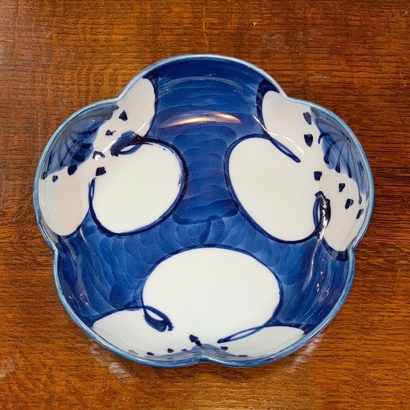 源右衛門窯 古染付梅絵 梅型 鉢 19cm 皿 花型 深皿 和食器