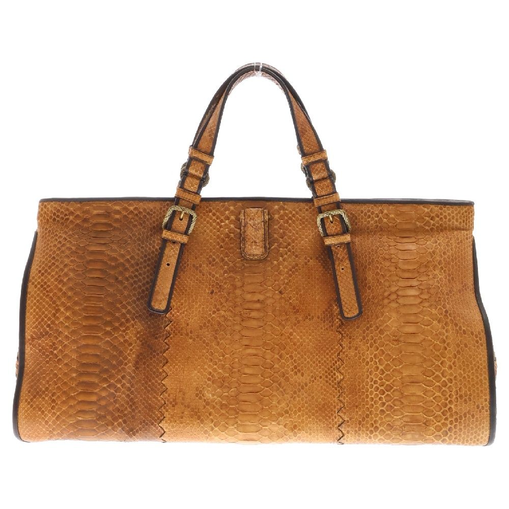 BOTTEGA VENETA (ボッテガヴェネタ) パイソンレザー ボストン ハンドバッグ ブラウン