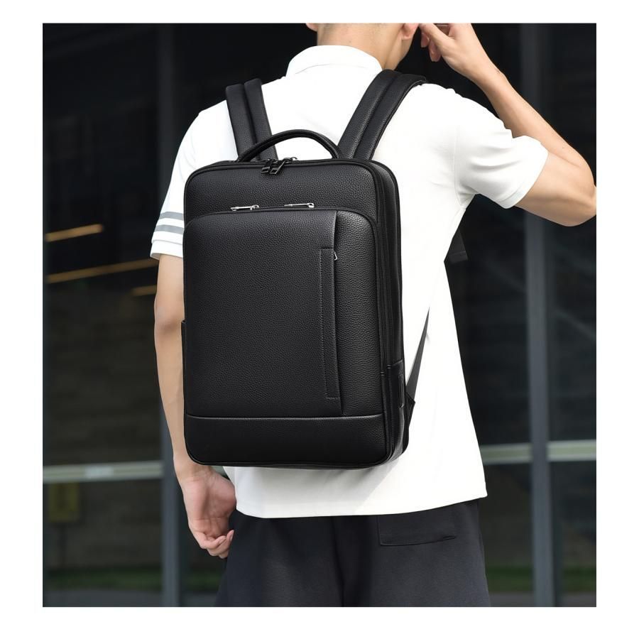 高級感満載！ リュックサック ビジネスバッグ　大容量　本革　 ブラウンメンズリュックバッグ大容量通勤実物写真Q24 高級感満載！本革☆超人気リュックサック バックパック ビジネスバッグ