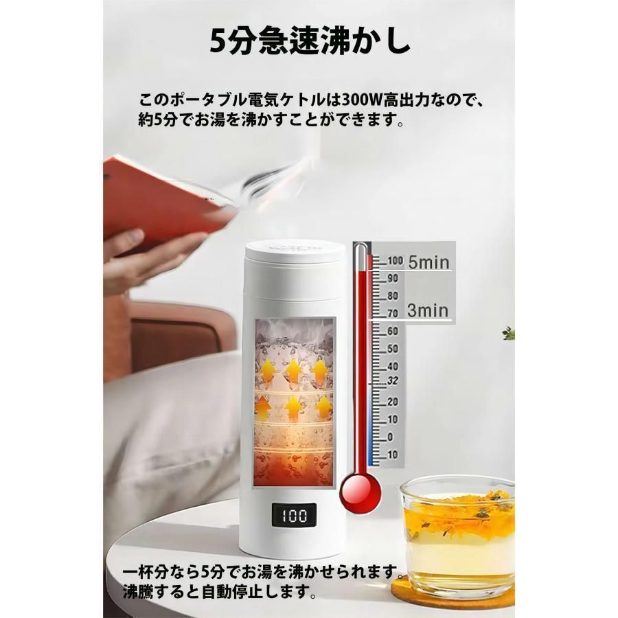 ポータブル電気ケトル 電気水筒 電気ケトル 電気ポット 485ml 小型 ミニ 電気ボトル ボトル 魔法瓶ポット ポータブルケトル ワンプッシュ オープン