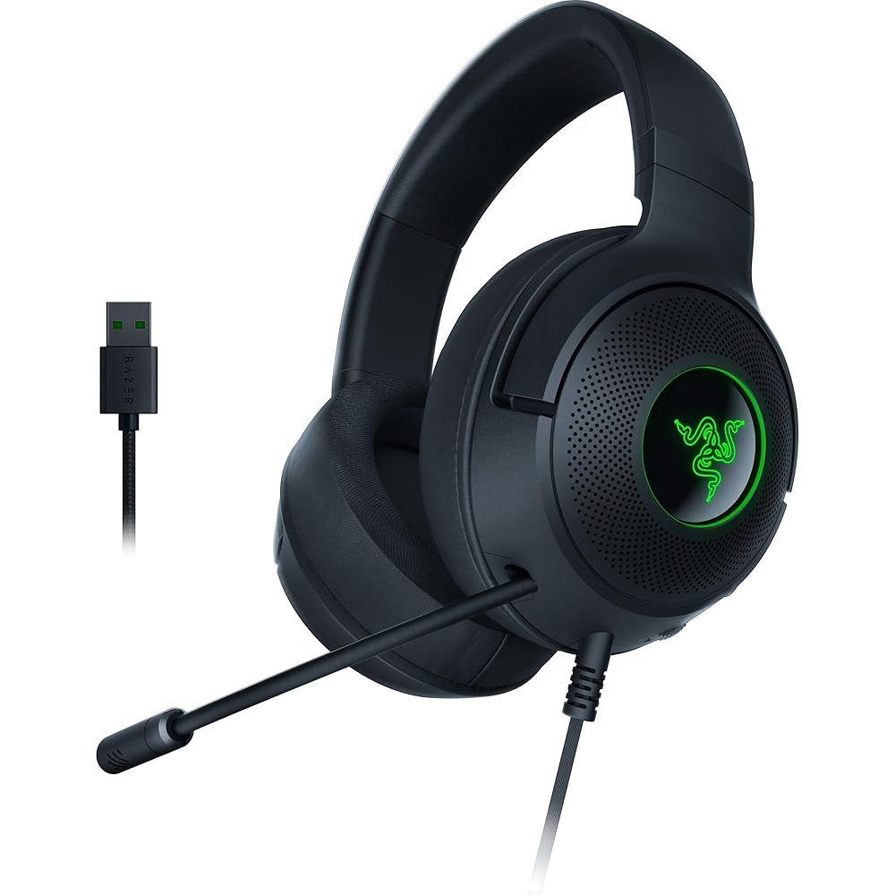 Razer Kraken V3 X 有線USBゲーミングヘッドセット 軽量構造 - Triforce 40mmドライバー - ハイパークリアカーディオイドマイク - 7.1サラウンドサウンド - クロマRGB照明 - ブラック