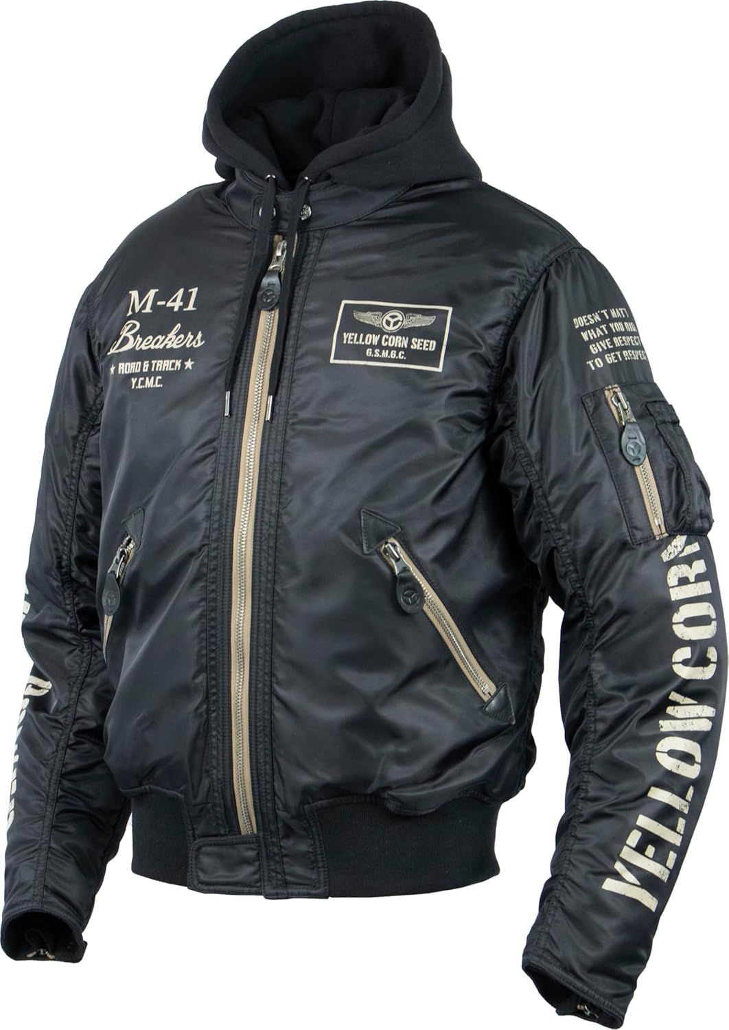 イエローコーン SJ-5307 ウインタージャケット BLACK フード付き 防風 防寒