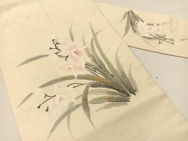 平和屋-こころ店◎九寸名古屋帯 草花文 金糸 正絹 逸品 AAAI9503Apf